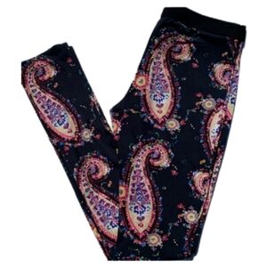 -- bebe Black and Pink Leggings with Paisley Print